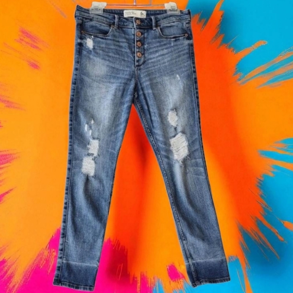🪻BOGO🪻 Abercrombie & Fitch High Rise‎ Ankle Jeans Sz 6R Med Wash Button Fly
